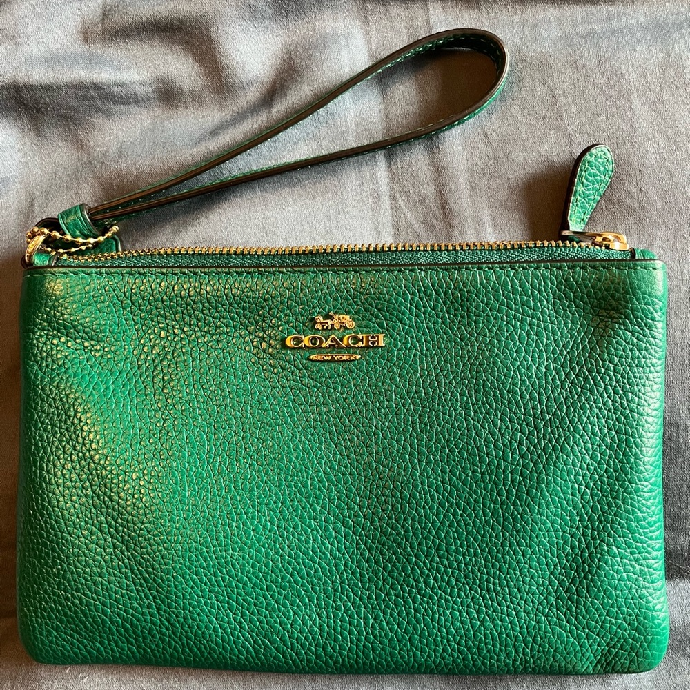 Coach Emerald Green Leather Wristlet